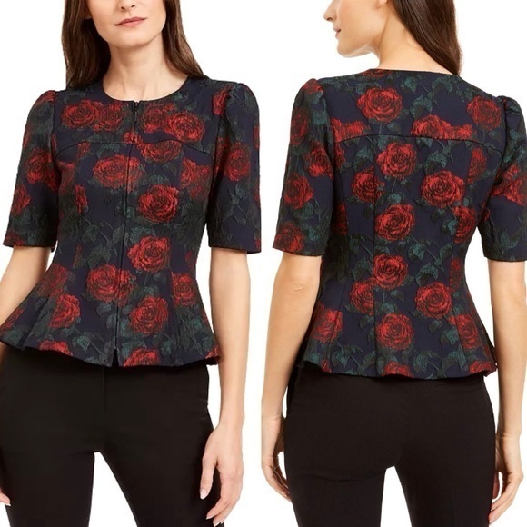 Nanette Lepore Rose Brocade Peplum Top - Picture 1 of 4